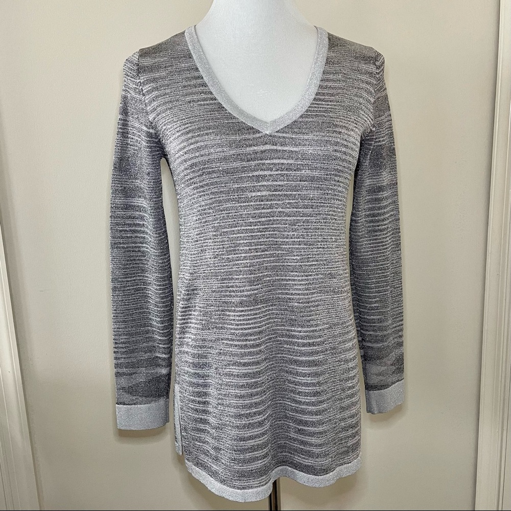 89th & Madison v-neck Metallic threaded tunic sweater.